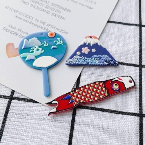 Freash New Acrylic Resin Jewelry Charms 20pcs/Lot Cute Fish Snow Mountain Tranditional Fan Shape DIY Necklace Earring Pendants