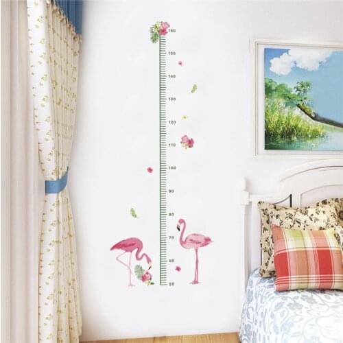 Flamingo Growth Chart Height Measure Wall Stickers For Kids Room Home Decoration Safari Animal Mural Art Diy Birds Wall Decal