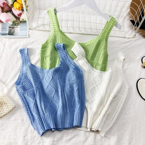 HELIAR Women Ribbed Crop Tops Knitted Straps Night Club Sleeveless Tops For Women Summer 2021 Crop Tops