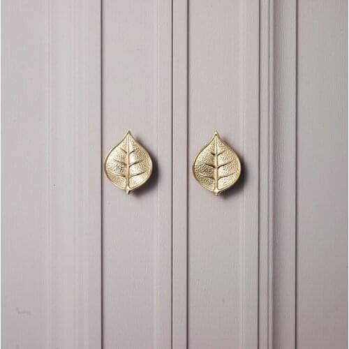 Imitation American new Chinese Brass handle drawer cabinet wardrobe door pure copper gold single hole leaf handle