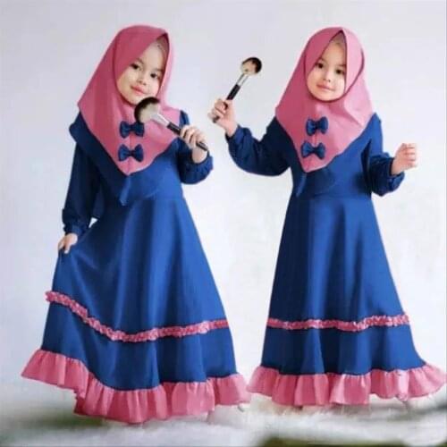 2 Piece Set Eid Girls Hijab Muslim Dress Abayas for Kids Baby Ramadan Abaya Turkey Kaftan Dubai Caftan Islamic Clothing Vestidos