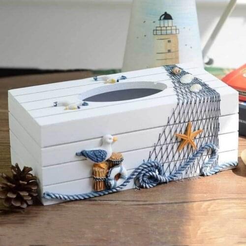 Mediterranean Style Marine Series Tissue Box Cover Paper Towel Box Home Decoration Toilet Paper Holder Wooden Tissue Box