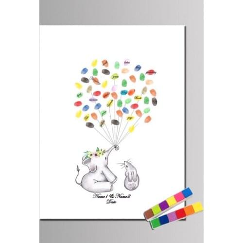 Rabbit Painting Fingerprint Guest Book Custom name date boy Baby Shower Party Decoration Girls Birthday Baptism Gift decoration