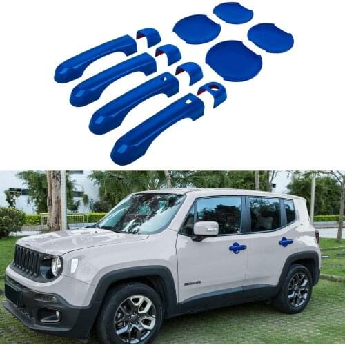 Door Handle Cover with Smart Keyhole and Cup Bowl Cover Trim Combo for 2015 - 2021 Jeep Renegade 12 PCS Blue