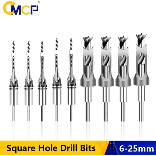 CMCP HSS Twist Drill Bits Square Hole Drill Bits Auger Mortising Chisel Extended Drill 6-25mm Woodworking Drill Tools