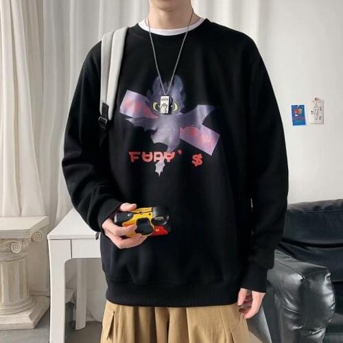 Round neck plus velvet sweater mens tide brand ins Korean version of the trend 2020 new mens autumn cartoon print top