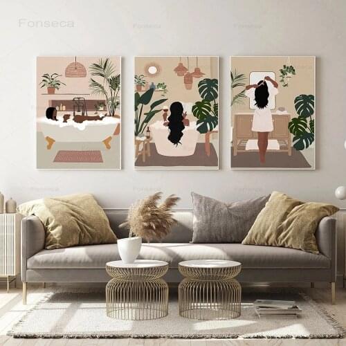 Black Woman Take A Bath Bathtub Wall Art Canvas Painting Nordic Posters And Prints Art Wall Pictures For Living Room Home Decor