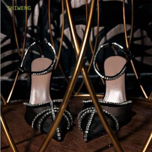 2021 New Back Strap Sandals Fashion Crystal Rhinestone Stiletto High Heels Summer Women Sexy Nightclub Stripper Shoes