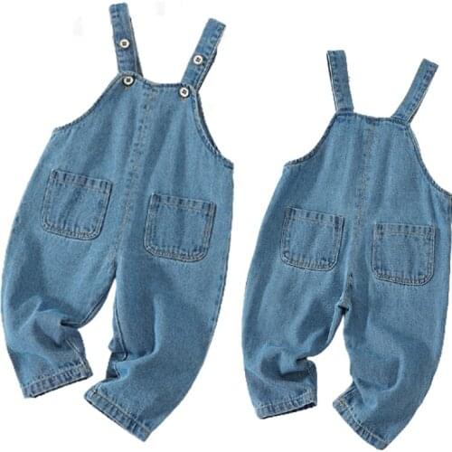 2021 New Children Loose Overalls Boys Girls Casual all-Match Denim Trousers Autumn Solid Outwear 1-3Y Kids Fashion Bib Pants