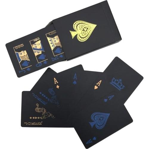 New Quality Plastic PVC Poker Smooth Waterproof Black Playing Cards Gold plated Creative Gift Durable Poker Baccarat Board Games