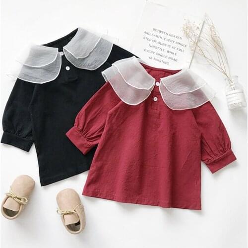 Girls Dress Autumn Big Mesh Lapel Sweet Lantern Sleeve Dress Children Baby Kids Spring Princess Party Dress Children Clothing