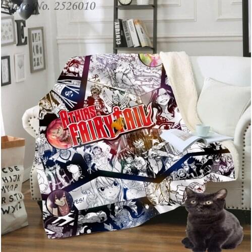 Throw blanket Japan Anime Fairy Tail 3D Velvet Plush Blanket Bedspread For Kids Girls Sherpa Blanket Couch Quilt Cover Travel 04