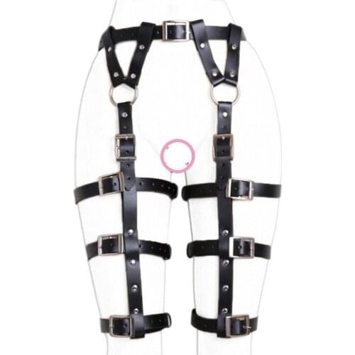 Faux Leather 3 Circles Leg Garter Belt Crop Body Cage Bondage Wear for Women