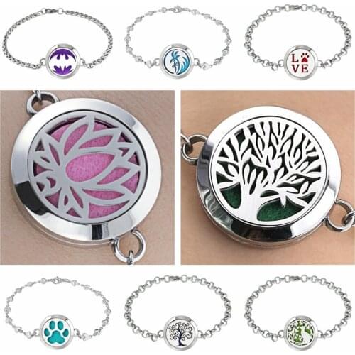 Adjust Chain Bracelet Diffuser Locket for women kids jewelry 25mm Stainless Steel Essential Oil aroma Perfume free 10pads gift
