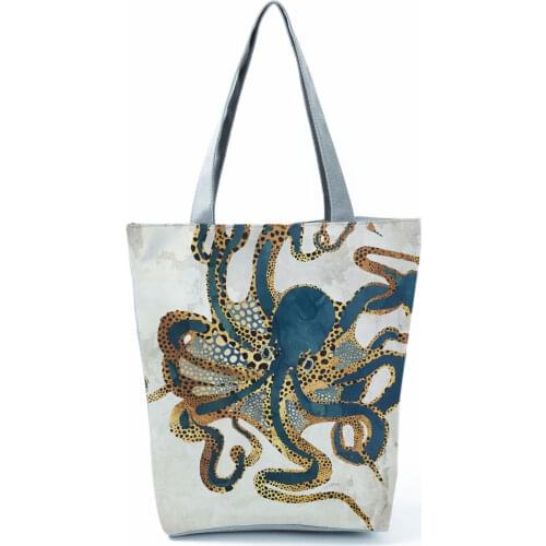 Octopus Print Shoulder Bag Japanese Ukiyo-e Design Womens Bag All-Match Fashion Handbag Eco Friendly Tote Friendly Shopping Bag