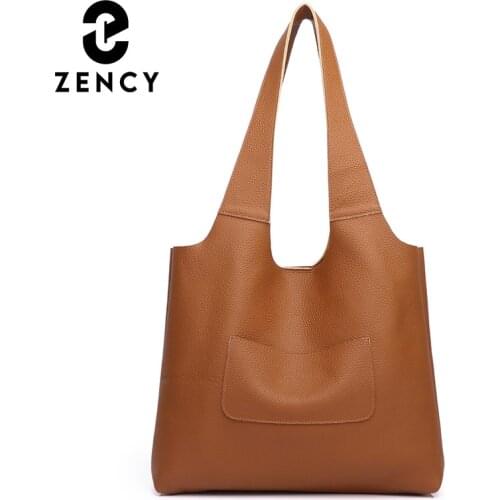 Zency Large Capacity Ladies Tote Bag Soft Genuine Leather Female Handbag 2021 Simple Casual Shopping Shoulder Bag For Women
