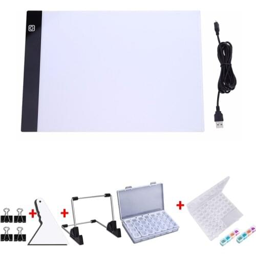 A4 LED Light Pad for Diamond Painting, Boxes Diamond Embroidery Accessories Cross Stitch Cases Dismountable Storage Organizer