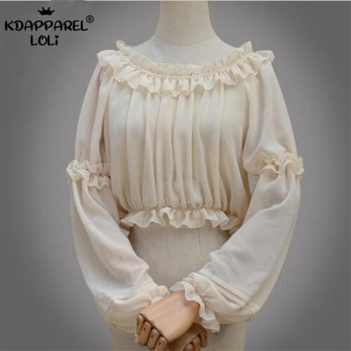 Thin Chiffon Lolita Bottoming Sweet Women Shirts Blouse Long Sleeve Tube Tops Free Size Kawaii Girls Teens Ruffles Female Summer