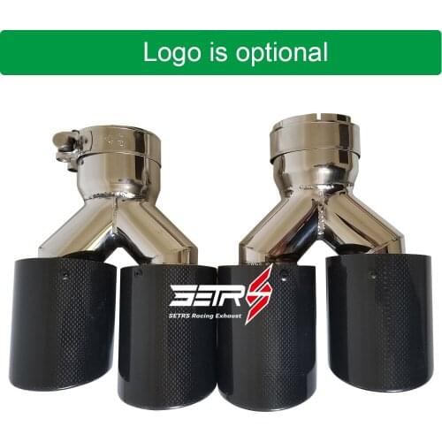 2PCS Universal Dual Glossy Curly Carbon Fiber Exhaust Tip Stainless Steel Muffler Pipe For E90 E63