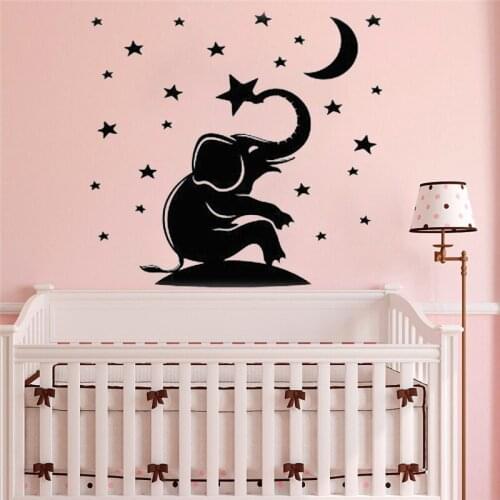 Vinyl Elephant Moon & Stars Wall Sticker for Nursery Decals Childs Room decoration Wall Decal Wall Art Decals home decor HY936