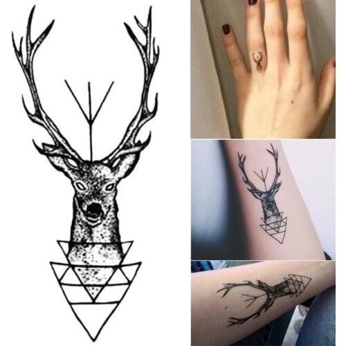 Waterproof Temporary Tattoo Sticker Whale Deer Animal Flash Tatoo Women Black Line Body Art Fake Tatto Men