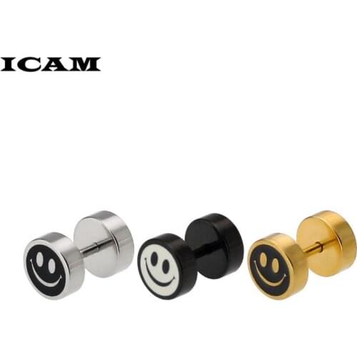 ICAM titanium steel oil unilateral round dumbbell Style stud earrings for women men lover couples Jewelry Gifts