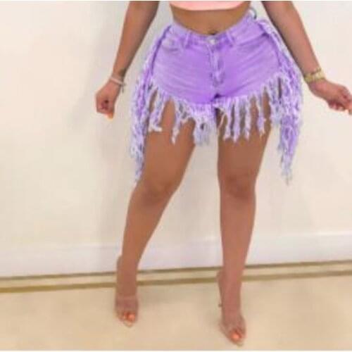 Women Classic Zipper Fly Washed Tassel Hem Streetwear Jeans Shorts Vintage Ripped Short Denim Jeans