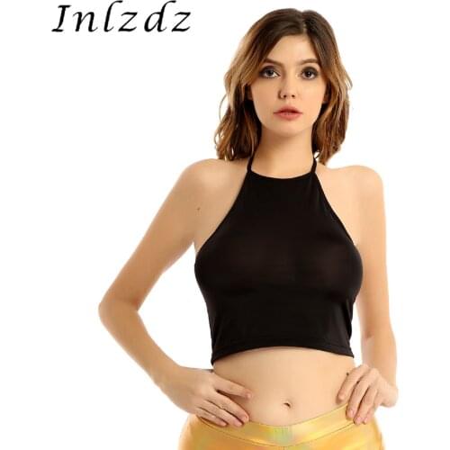 Women Sexy Camisole Halter Neck See-through Crop Tops Fashion Stretchy Close-Fitting Tank Tops Party Club Wear Hot Costume