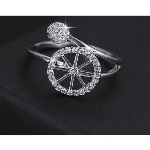 Unique Simple Design Hollow Out Gold Silver Color Wheel Ring Irregular Crystal Ring For Women Female Jewelry Accessories Gifts