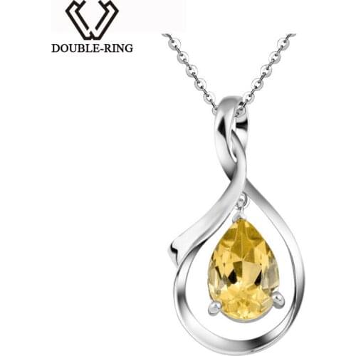 DOUBLE-R Water Drop Real Citrine Pendants Women 925 Sterling Silver Necklaces Pendants ValentineS Day Fine Jewelry CAP02463B