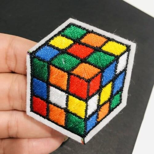 1Pcs Square Rubiks Cube Embroidery Patches For Women Kids Clothing DIY Iron On Patches On Clothes Custom Patch Sticker