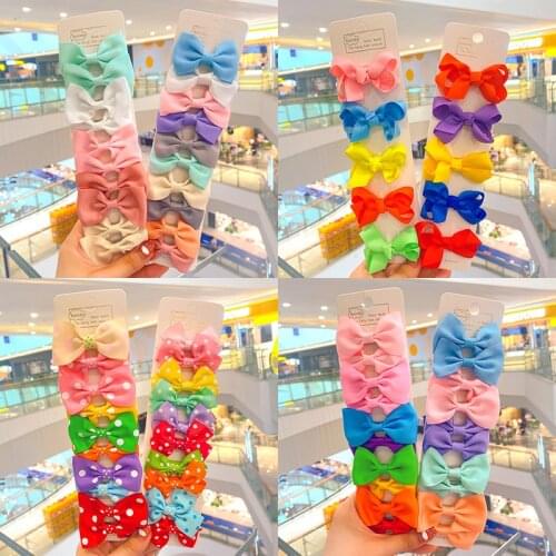 2/10 Pcs/set Children Cute Grosgrain Ribbon Bows Ornament Hair Clips Baby Girls Colorful Hairpins Kids Sweet Hair Accessories