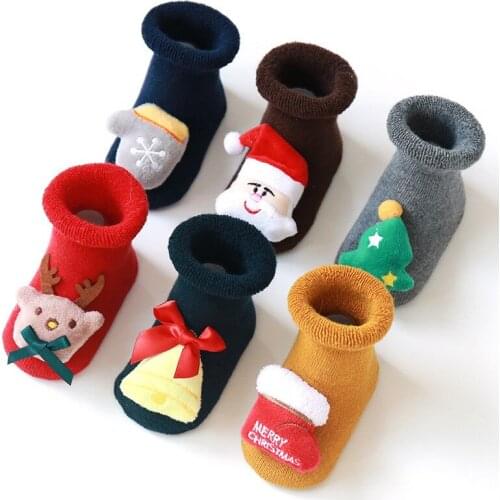 2020 Newborn Baby Socks Anti Slip Socks for Baby Winter Warm Thick Baby Girls Socks Christmas Cartoon Infant Clothes Accessories