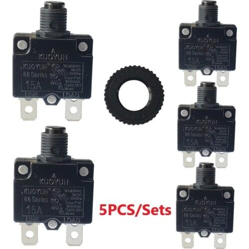 5 sets Kuoyuh 88 series 15A plastic nut resettable thermal motor protection circuit breaker