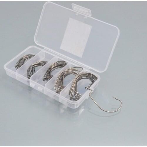 50pcs/Box Fishing Soft Worm Hooks High Carbon Steel Wide Super Lock Fishhooks Lure Softjerk Hooks 6#-5/0 anzol Fishing Tackle