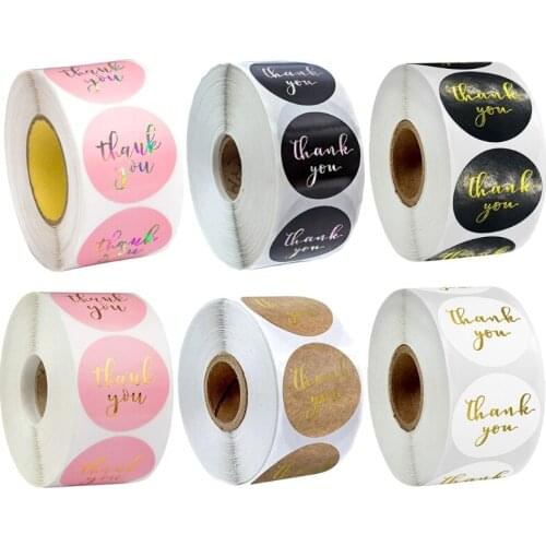 500Pcs 1 Inch Holographic Rainbow Thank You Letters Stickers Roll Round Adhesive Labels for Envelope Seal Business Gift