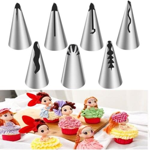 7Pcs/Set Baby Doll Skirt Shape Stainless Steel Russian Nozzles Icing Piping Tips Wedding Pastry Nozzles Cupcake Decorating Tools