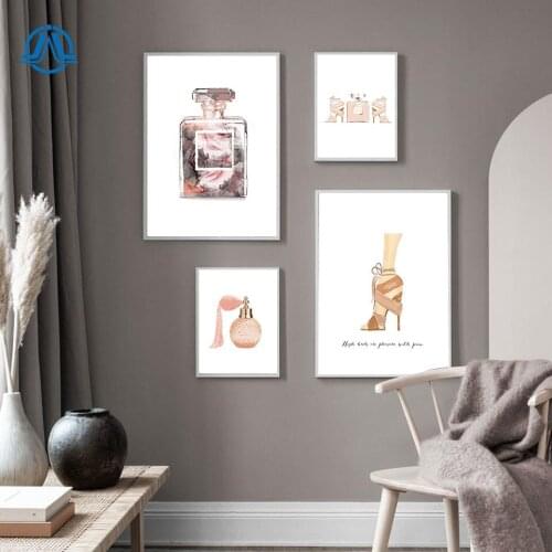 Abstract Canvas Painting Perfume Beige Peony Posters And Prints Quotes Perfume Bottle Painting Wall Pictures For Bedroom Decor