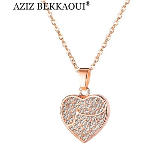 AZIZ BEKKAOUI Women Gold Color Necklace Embellished with Crystals Necklace Love Heart Pendant Necklaces Jewelry Valentines Gift