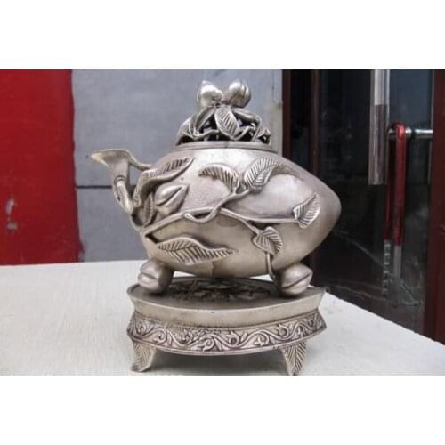 Free shipping S0918 Tibet Folk Buddhism Bronze Copper & silver unique peach incense burner Censer