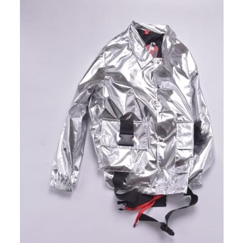 Shiny Metallic Jackets Men Plus Size 7XL Loose Hip Hop Clothes Street Dance Rave Club Women Stage Performance Outfits