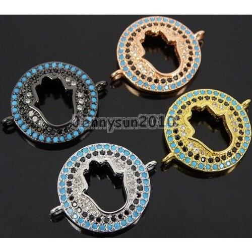Zircon Gems Stones Pave Tur-quoise Hollow Hamsa Hand Bracelet Connector Charm Beads 10Pcs/Pack