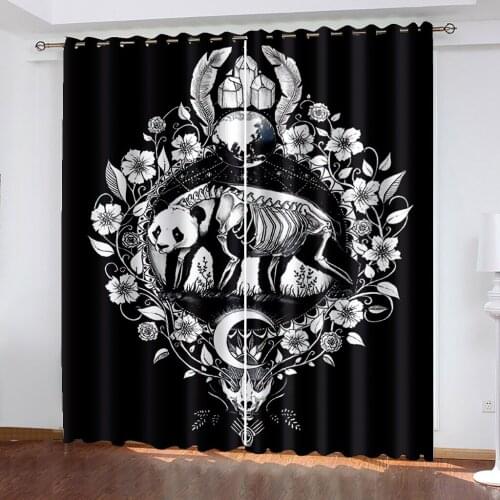 Home Blackout Decorative Curtain Living Room Bedroom Black Silk Cloth Grommet Top Curtains "Panda?" Pattern Printing