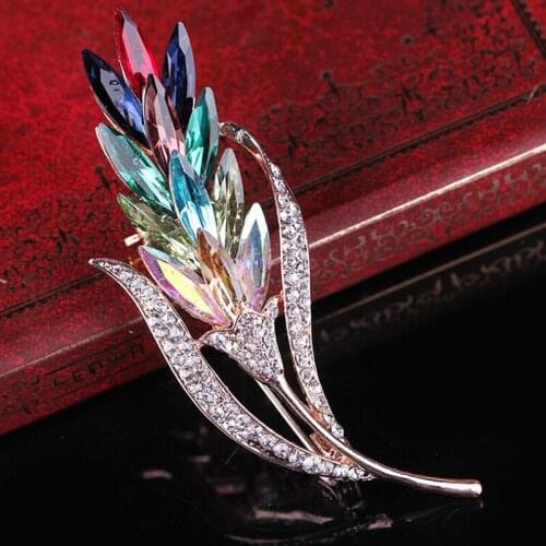 Crystal Rhinestone Wheat Brooch Pin Jewelry Coat Flower Wedding Bridal for Women