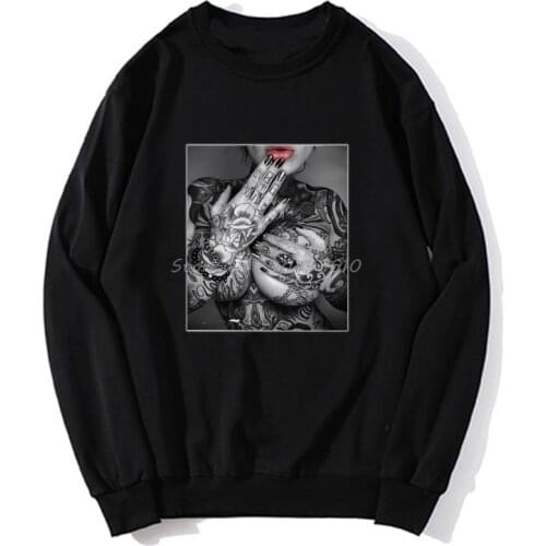 Hot Lips Sexy Girl Tattoo Inked Bad Bitch Naughty Seductive Pinup Pin Up hoodie Men Hoodie Sweater Streetwear Harajuku