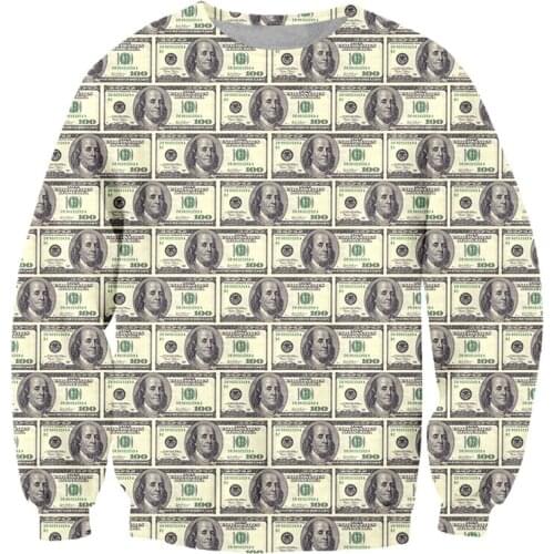 IFPD EU Size Sweatshirts Mens 3D Print Dollar Funny Plus Size Long Sleeves Shirts Fashion Paper Money Puzzle Tracksuit Pullover