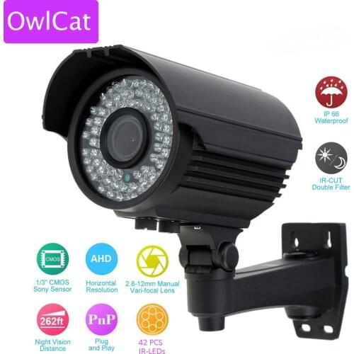 OwlCat Full HD 1080P 2MP AHD Video Surveillance CCTV Camera Outdoor Waterproof Bullet Night Varifocal 2.8-12mm Manual PTZ IR