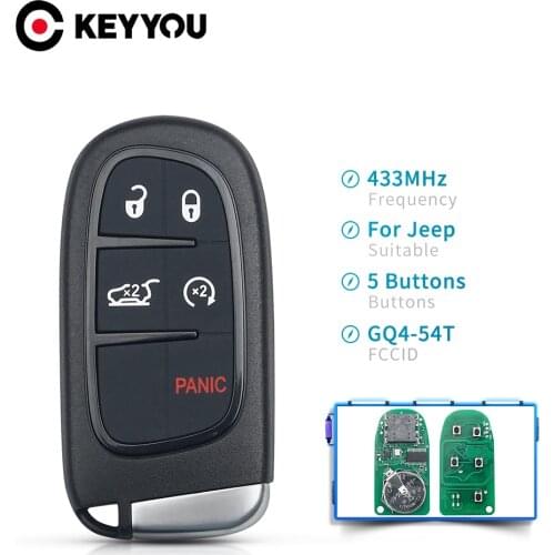 KEYYOU For Jeep Cherokee DODGE RAM Durango Chrysler FCCID GQ4-54T 4A Chip 5 Button Replacement Smart Remote Key Card 433MHz