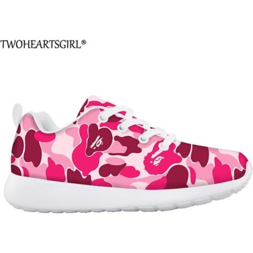 Fashion Kids Sneakers Camouflage Design Flats Breathable Soft Children Casual Shoes Girls Boys Mesh Lace-Up Shoes ArmyGreen Pink
