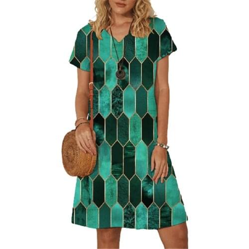 Fashion Geometric Print A-Line Dress Summer Bohemian Party Dresses French Street Plus Size Clothing Vestido Dress Robe S-3XL